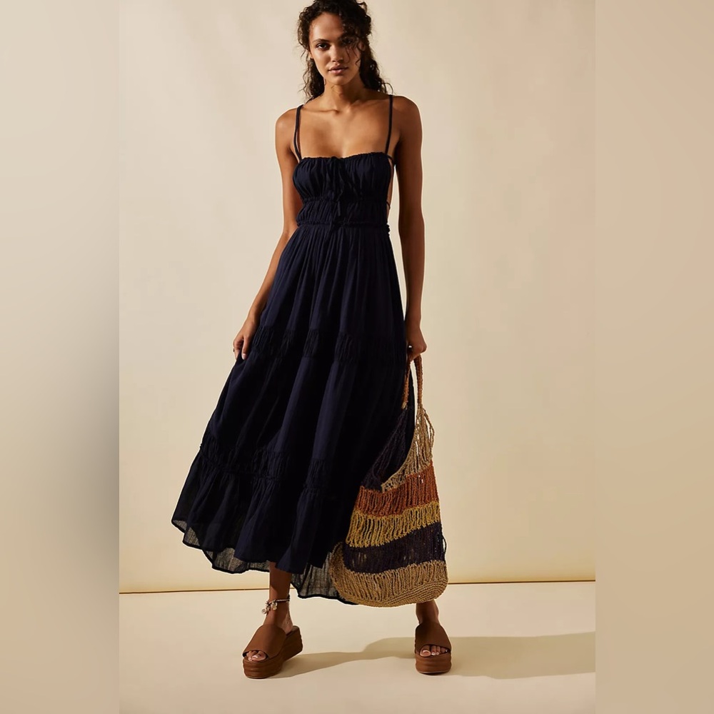 Free People Taking Sides Maxi Dress | Navy Blue / Size S